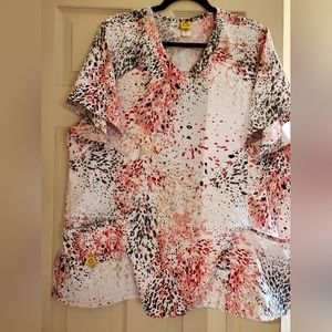 Womens Wonderwink Scrub Top Sz 2X (20/22). White/pink/grey